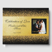Luxe Gold Foil Confetti op zwart Gastenboek (Voorkant)