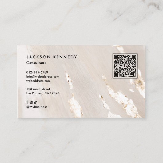 Luxe Gold Foil Elegant Script QR Code Social Media Visitekaartje (Achterkant)