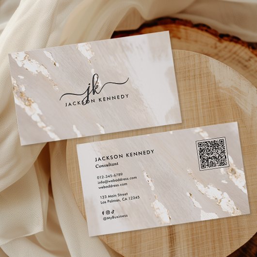 Luxe Gold Foil Elegant Script QR Code Social Media Visitekaartje