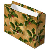 Luxe Gold Foil, Green Holly, Red Berries Groot Cadeauzakje (Voorkant Gekanteld)
