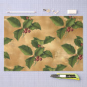 Luxe Gold Foil, Green Holly, Red Berries Tissuepapier (Craft)