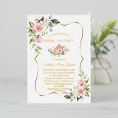 Luxe GOLD FOIL Pink Floral Bridal Tea Party Folie Uitnodiging (Staand Voorkant)