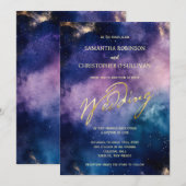 Luxe Gold Foil Sterrennacht bruiloft Kaart (Voorkant / Achterkant)