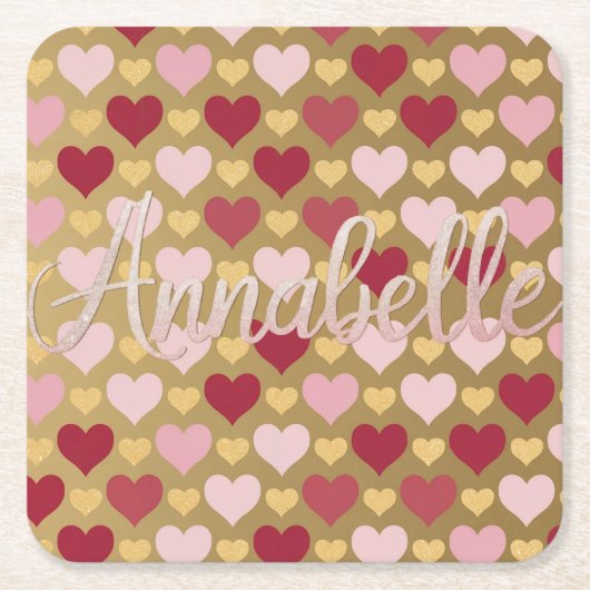 Luxe Gold Folie Roze Harten Onderzetters (Voorkant)