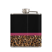 Luxe Gold Fur Leopard Print Mauve Bow met naam Heupfles (Achterkant)