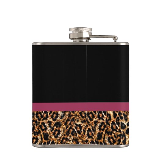 Luxe Gold Fur Leopard Print Mauve Bow met naam Heupfles (Achterkant)