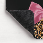 Luxe Gold Fur Leopard Print Mauve Bow met naam Muismat (Hoek)