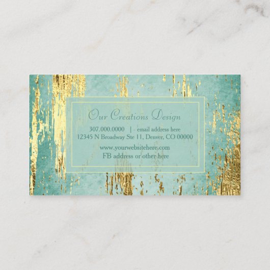 Luxe Gold Gleam Lijst op Aqua Blue Visitekaartje (Achterkant)
