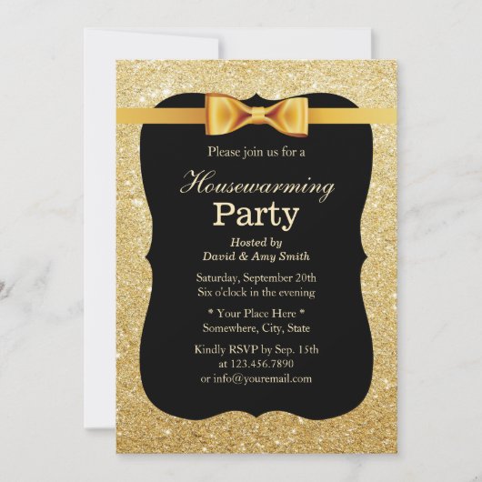 Luxe Gold Glitter Achtergrond Housewarming Party Kaart (Voorkant)