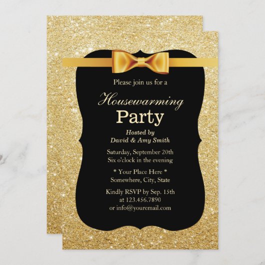 Luxe Gold Glitter Achtergrond Housewarming Party Kaart (Voorkant / Achterkant)