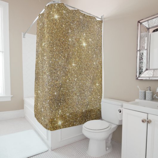 Luxe Gold Glitter - gedrukt Afbeelding Douchegordijn (In situ)
