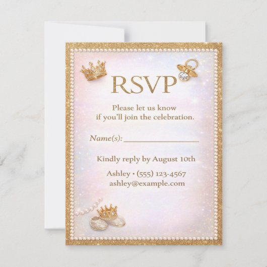Luxe Gold Glitter Gender Reveal RSVP Card (Voorkant)