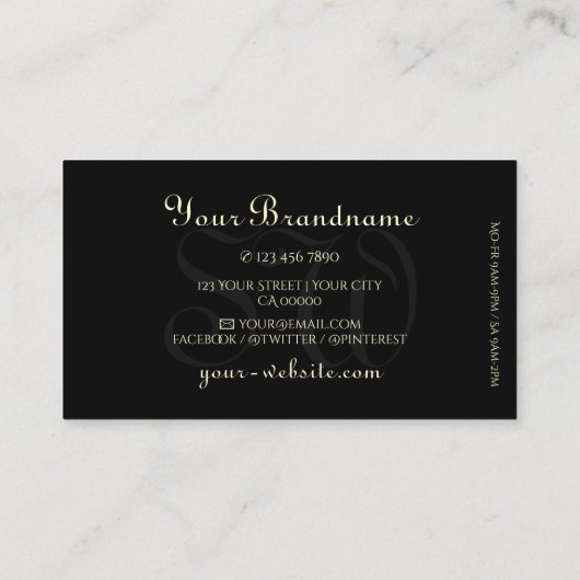 Luxe Gold Glitter Initialen Zwarte Golden Border Visitekaartje (Achterkant)