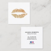 Luxe Gold Glitter Lips Print Makeup artiest Vierkante Visitekaartje (Voorkant / Achterkant)