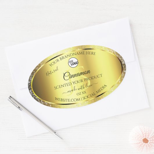 Luxe Gold Glitter-Logo op productlabel Ovale Sticker (Envelop)