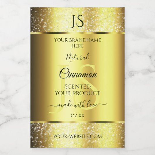 Luxe Gold Glitter-productlabel met monogram Voedselcontainer Etiket (Enkel label)
