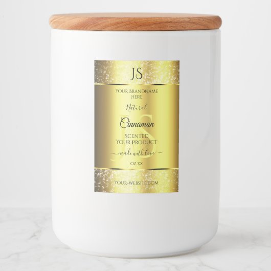 Luxe Gold Glitter-productlabel met monogram Voedselcontainer Etiket (Voorkant)