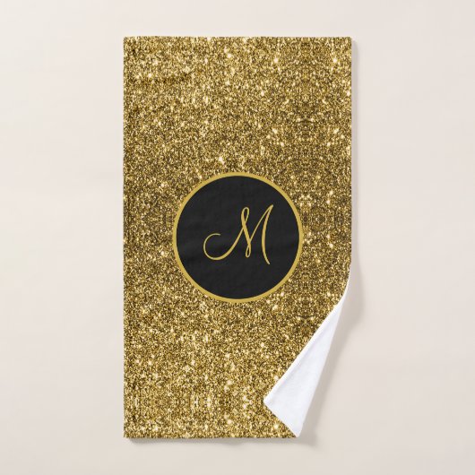 Luxe Gold Glitter Sparkle Custom Monogramed  Bad Handdoek (Handdoek)