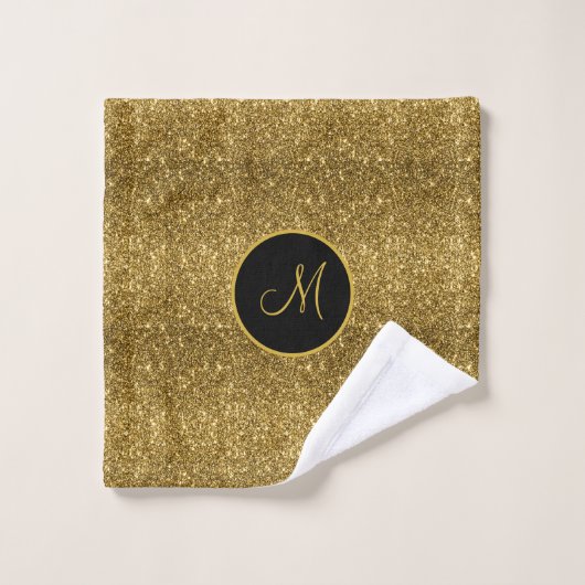 Luxe Gold Glitter Sparkle Custom Monogramed Bad Handdoek (Wasdoekje)