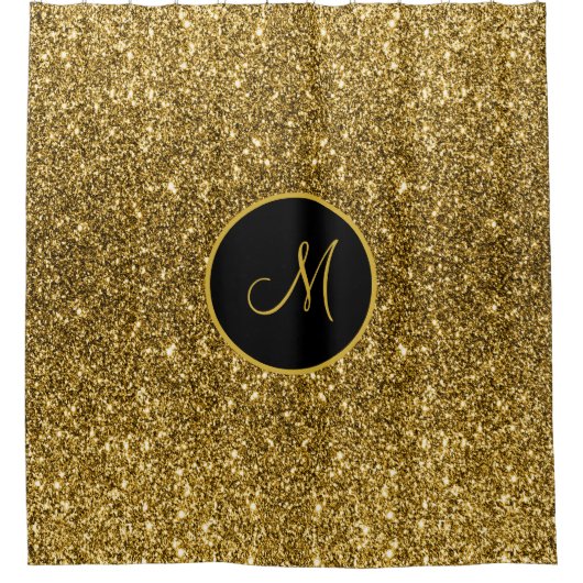 Luxe Gold Glitter Sparkle Custom Monogramed Douchegordijn (Voorkant)