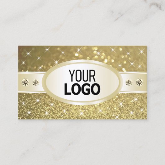 Luxe Gold Glitter Sparkle Diamonds Toevoegen Logo Visitekaartje (Voorkant)