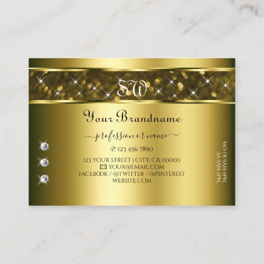 Luxe Gold Glitter Stars Diamonds and Initialen Visitekaartje (Achterkant)