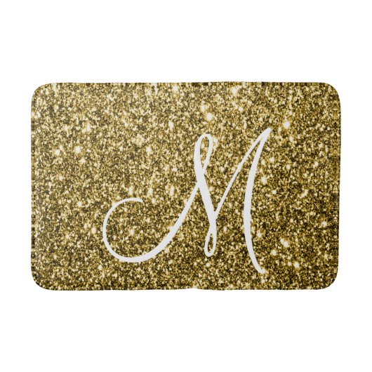 Luxe Gold Glitter Stylish Monogrammed Personalized Badmat (Voorkant)