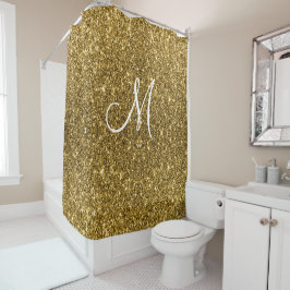 Luxe Gold Glitter Stylish Monogrammed Personalized Douchegordijn