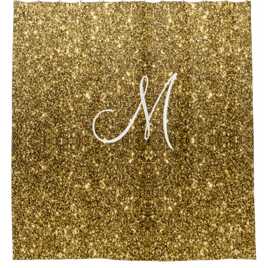 Luxe Gold Glitter Stylish Monogrammed Personalized Douchegordijn (Voorkant)