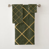 LUXE GOLD GREEN WAVE GRID BATH TOWEL SET BAD HANDDOEK (Insitu)