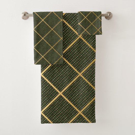 LUXE GOLD GREEN WAVE GRID BATH TOWEL SET BAD HANDDOEK (Insitu)