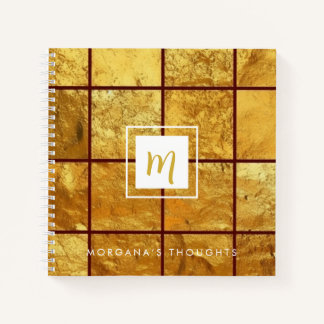 Luxe Gold Grid Sparkle Monogram Vierkant Notitieboek