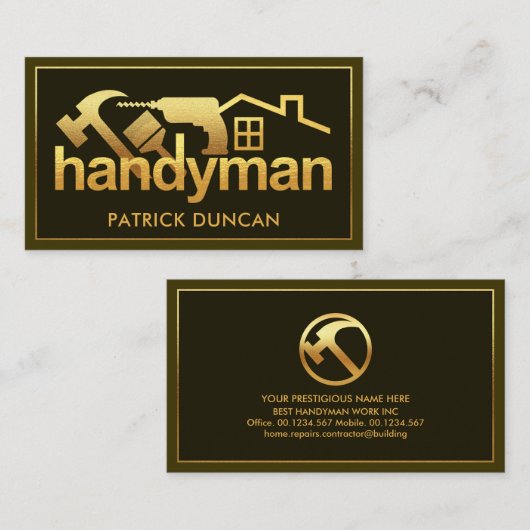 Luxe Gold Handyman Tools Border Visitekaartje (Voorkant / Achterkant)