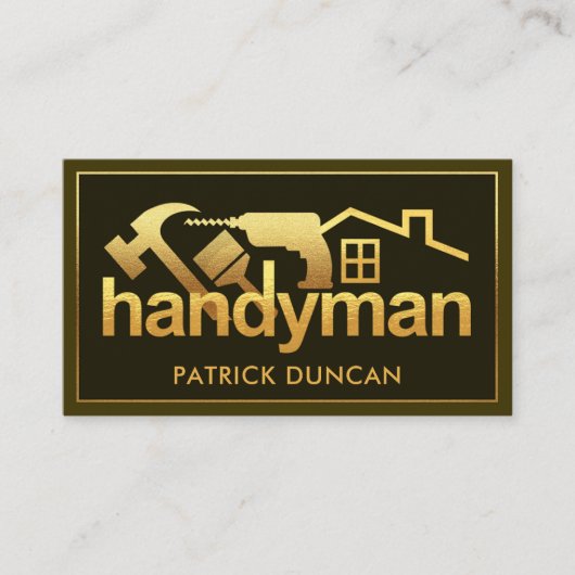 Luxe Gold Handyman Tools Border Visitekaartje (Voorkant)