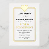 Luxe Gold Heart Love & Commitment Ceremony Folie Uitnodiging (Voorkant)
