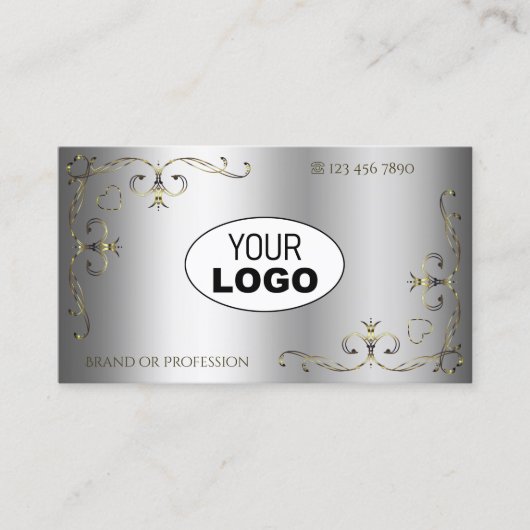 Luxe Gold hoeken voegen Logo Elegant Silver toe Visitekaartje (Voorkant)