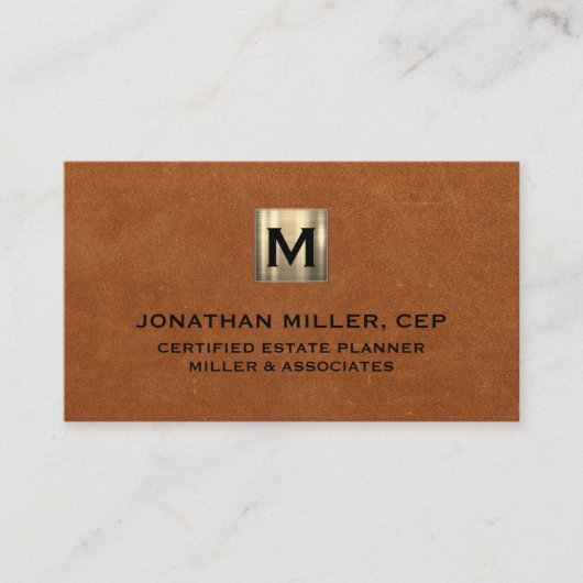 Luxe Gold Initiaal Logo Sable Leather Visitekaartje (Voorkant)