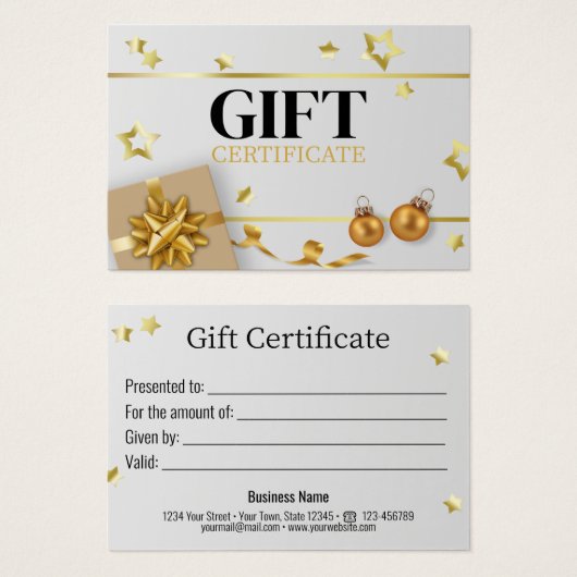 Luxe Gold-kerstbal-staart lintkaart Visitekaartje (Voorkant /achterkant)