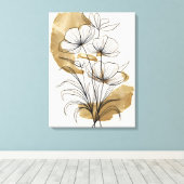 Luxe Gold Leaf Abstract Flowers Canvas Afdruk (Insitu (Houten vloer))