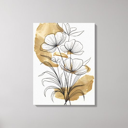 Luxe Gold Leaf Abstract Flowers Canvas Afdruk (Voorkant)