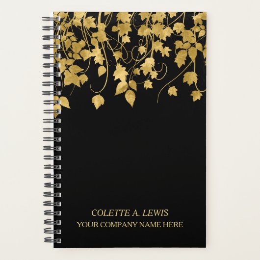 Luxe Gold Leaves op Black Planner (Voorkant)
