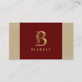 Luxe Gold Letter B op rood en beige karton Visitekaartje (Voorkant)