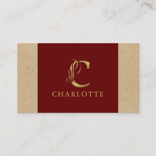 Luxe Gold Letter C op rood en karton Visitekaartje (Voorkant)
