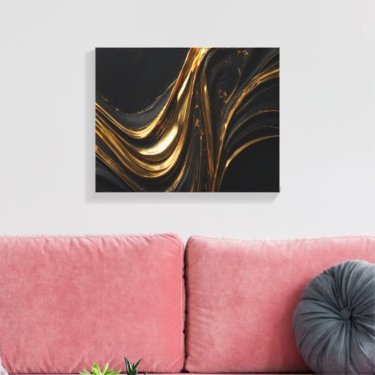 Luxe Gold Line Canvas | Abstracte zwarte gouden mu (Insitu (Woonkamer))