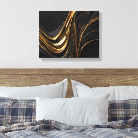 Luxe Gold Line Canvas | Abstracte zwarte gouden mu (Insitu (Slaapkamer))