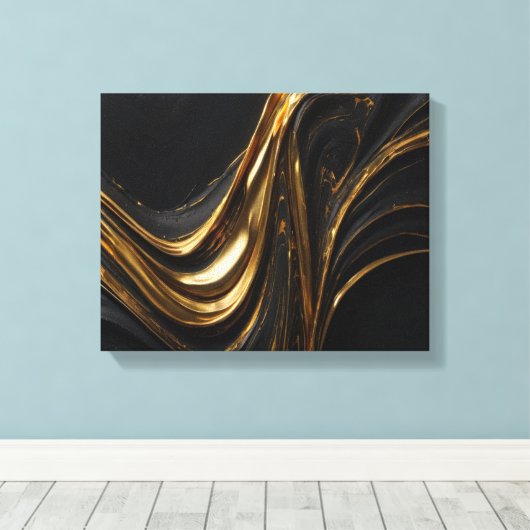 Luxe Gold Line Canvas | Abstracte zwarte gouden mu (Insitu (Houten vloer))