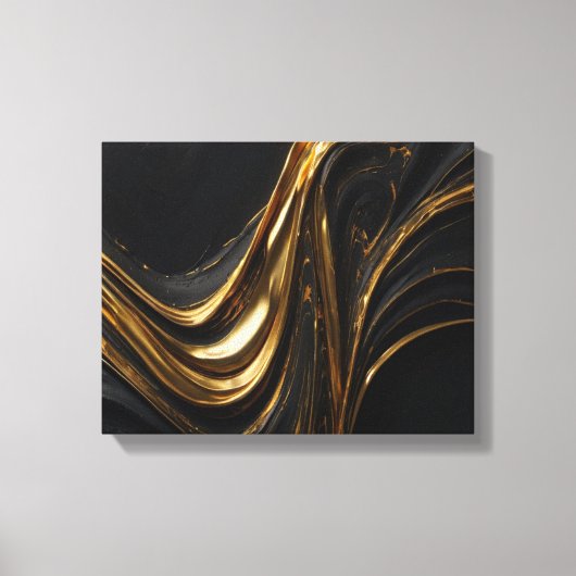 Luxe Gold Line Canvas | Abstracte zwarte gouden mu (Voorkant)