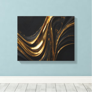 Luxe Gold Line Canvas Abstracte zwarte gouden mu Afdruk