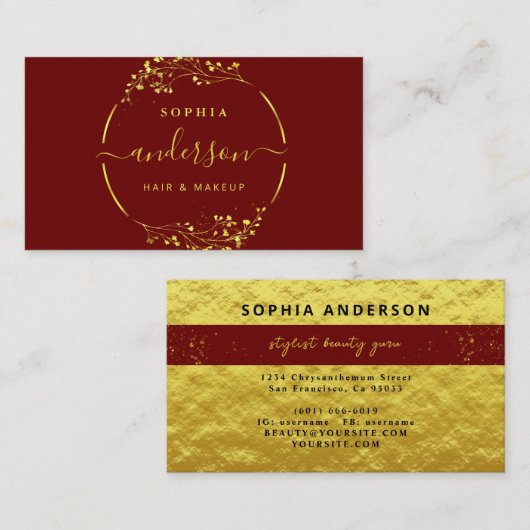 Luxe Gold Logo cirkel Foliage en Glitter Gold Foil Visitekaartje (Voorkant / Achterkant)