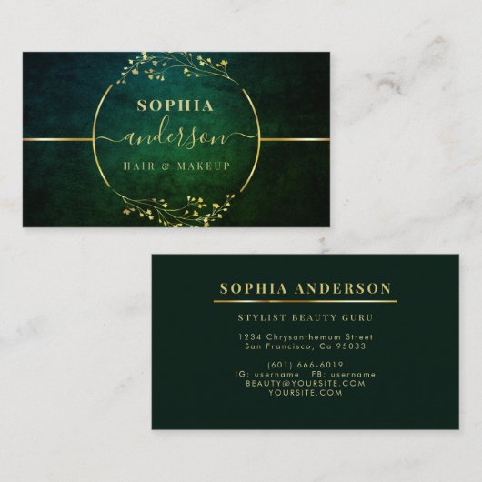 Luxe Gold Logo cirkel Foliage Signature Script Bus Visitekaartje (Voorkant / Achterkant)